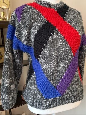 Vintage Hand-Knit Colorblock Sweater (S) Naomi Bee